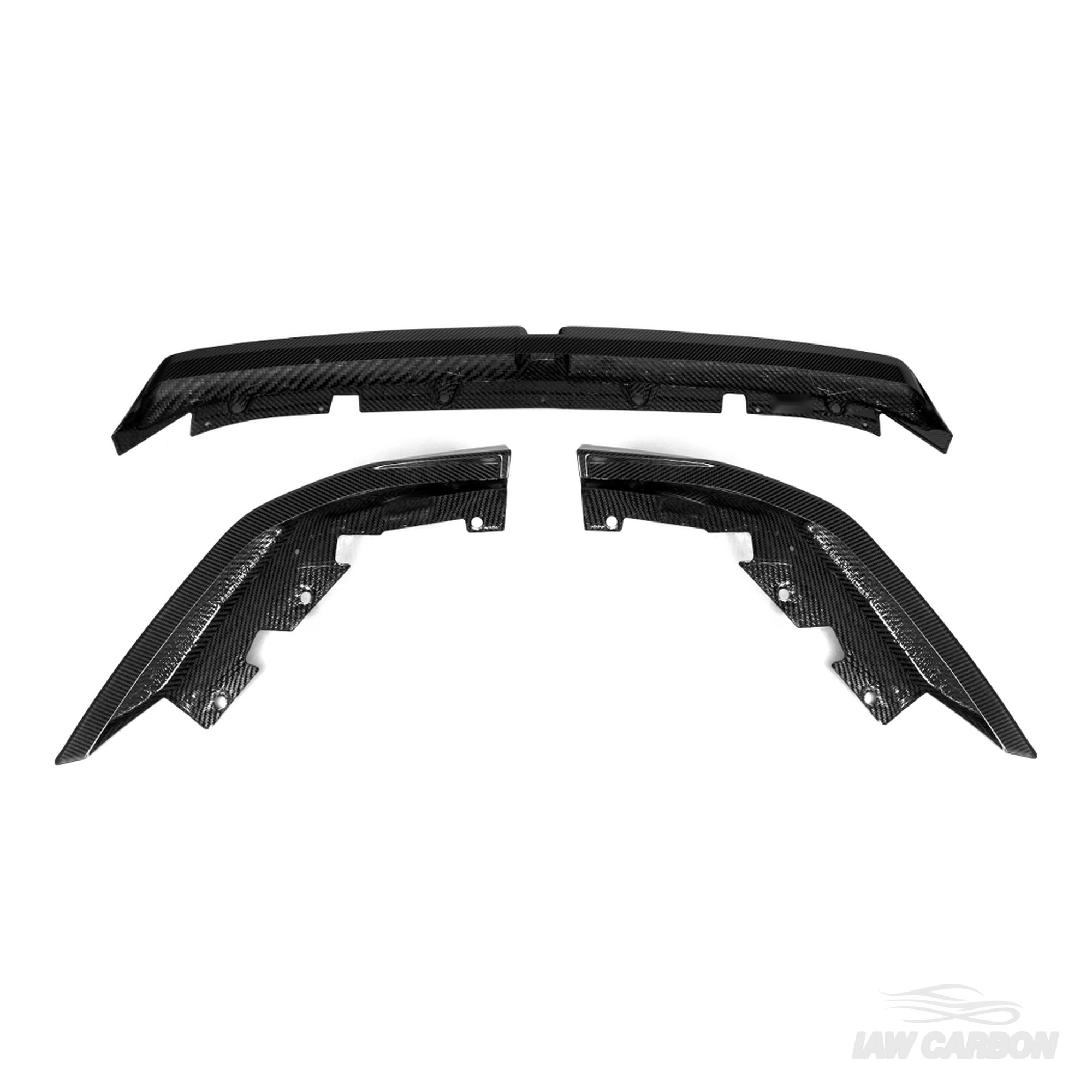 IAW Carbon Competition Style dry carbon fiber front lip for BMW G90 M5 and G99 M5 Touring, three piece set with centre section and outer winglets