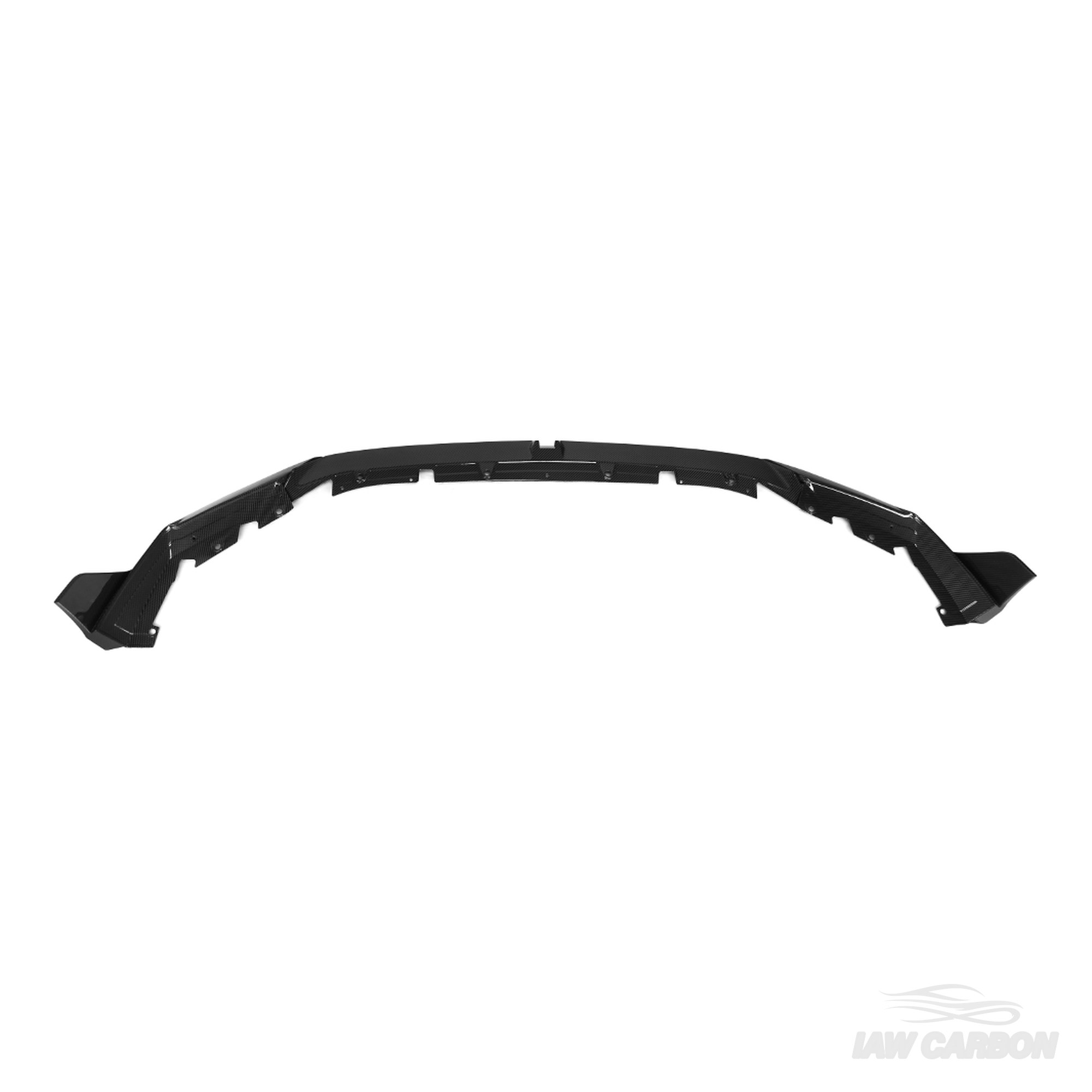 IAW Carbon Competition Style dry carbon fiber front lip for BMW G90 M5 and G99 M5 Touring, underside showing factory mounting points